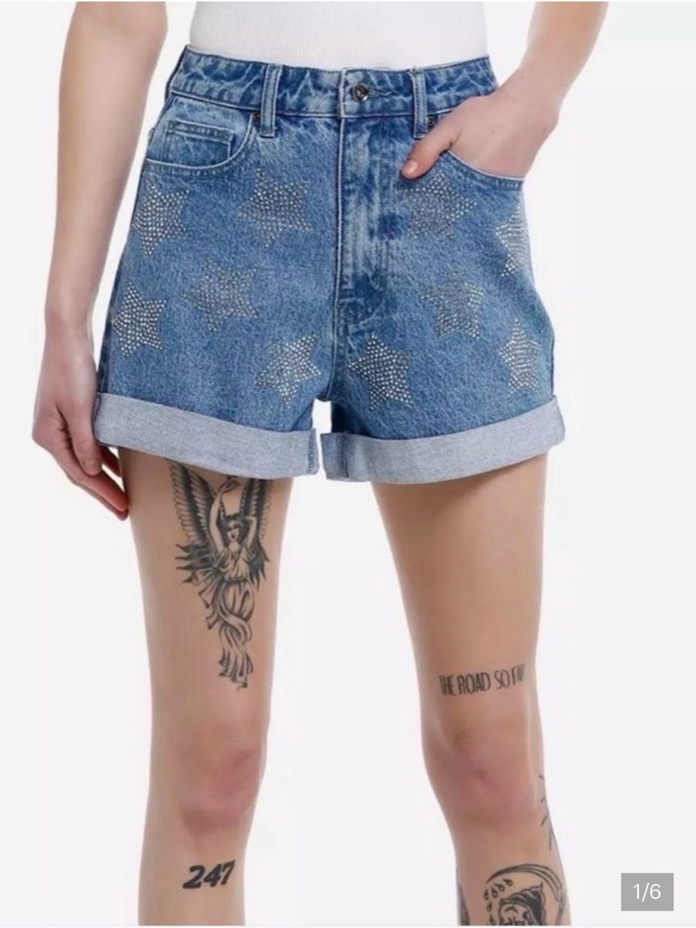 Hot Topic Silver Star Mom Shorts Y2K Denim Patriotic Bling Size 5